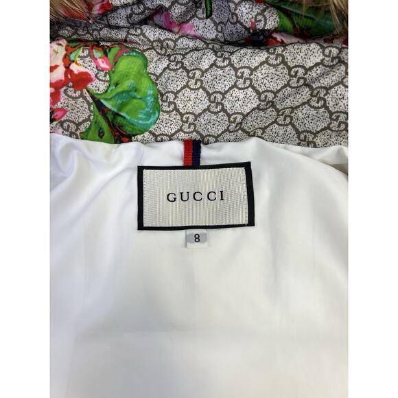 Girls Down Puffer Jacket Brown Floral Removable Hood Fur Trim Sz 8 - Picture 13 of 16